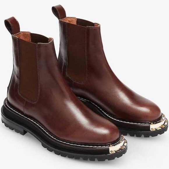 SANDRO Noha Leather Chelsea Boots Notched Gold size 38 39 7.5 - Picture 1 of 14